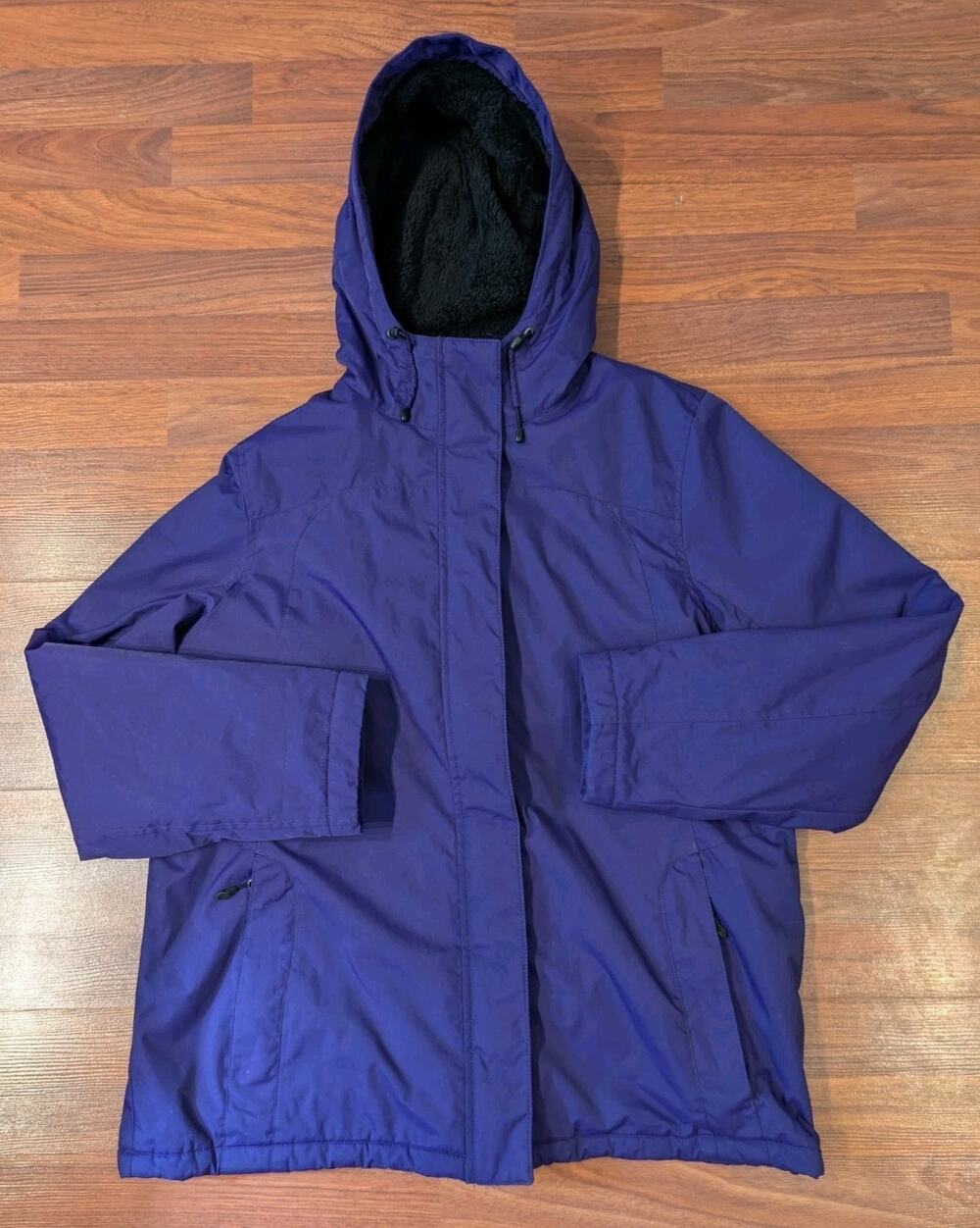 L.L.Bean Winter Warmer Jacket Womens L Purple Fleece Lined Hooded Coat 271136